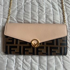 Fendi Continental Wallet in Blush Pink with Chain